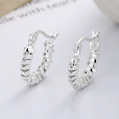 Rockyu シルバー925 ツイスト＆ジオメトリック フープピアス 両耳セット