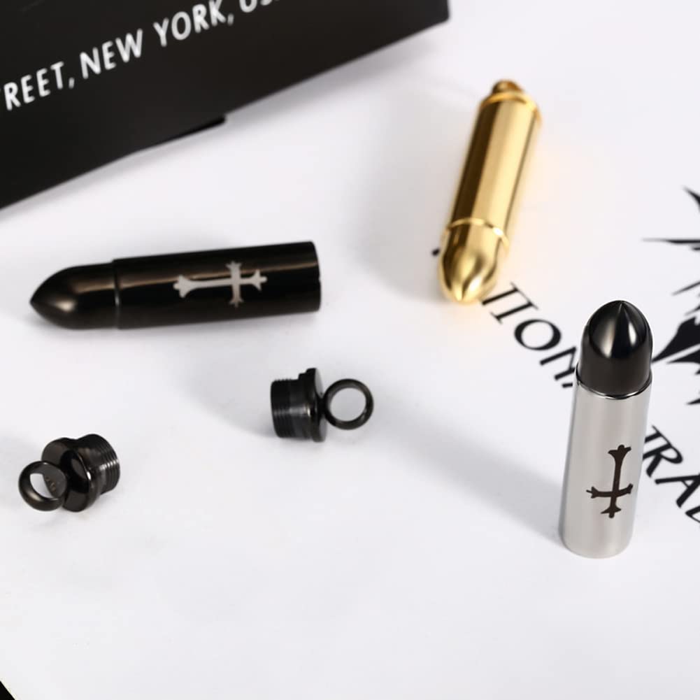 Rockyu 弾丸型メモリアルネックレス 十字架チタンペンダント メンズ＆レディース兼用