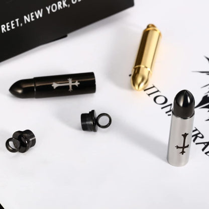 Rockyu 弾丸型メモリアルネックレス 十字架チタンペンダント メンズ＆レディース兼用