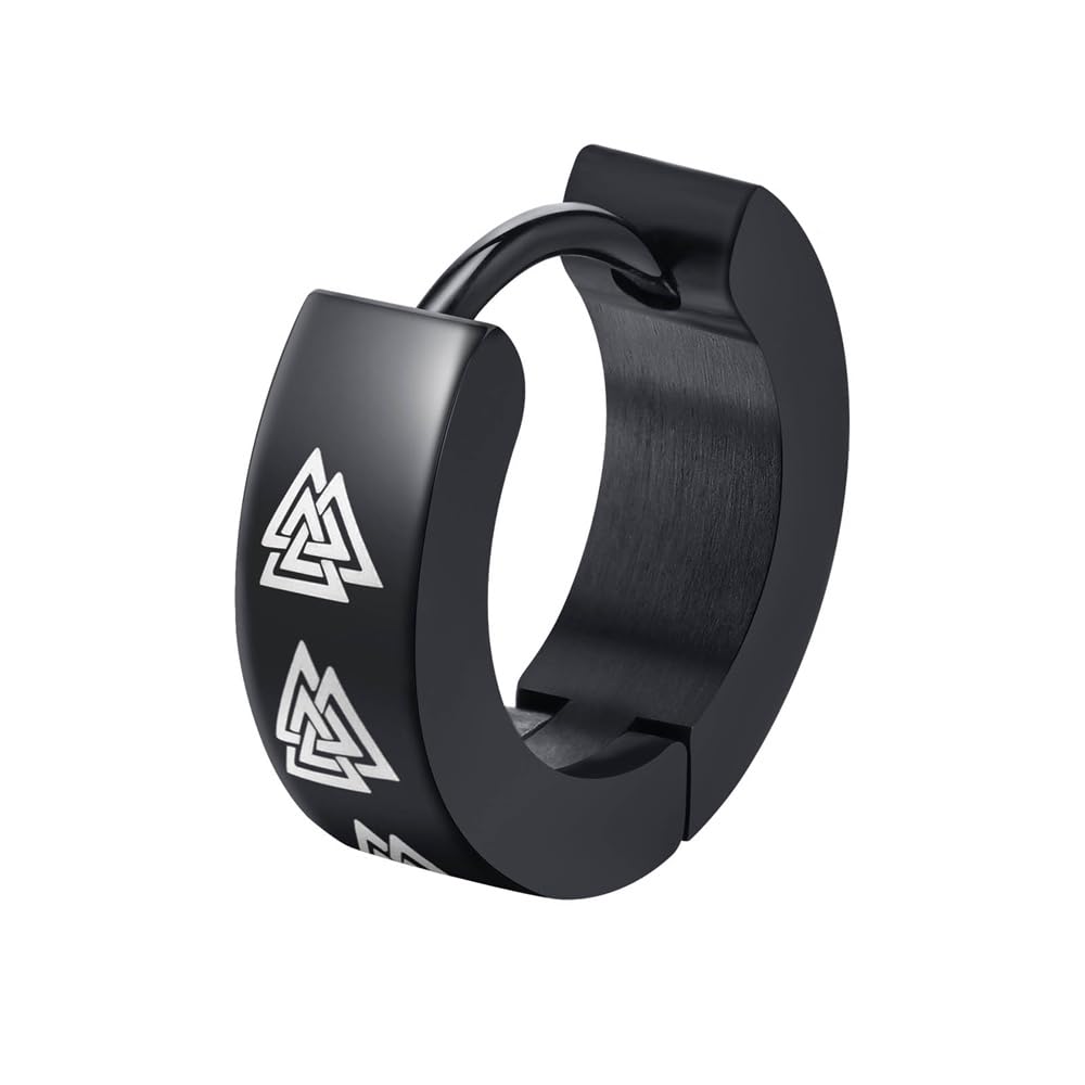 Rockyu ステンレス製 ブラックコーティング柄入りフープピアス メンズ 片耳用