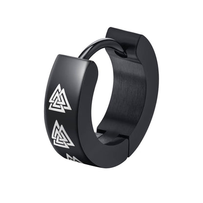 Rockyu ステンレス製 ブラックコーティング柄入りフープピアス メンズ 片耳用