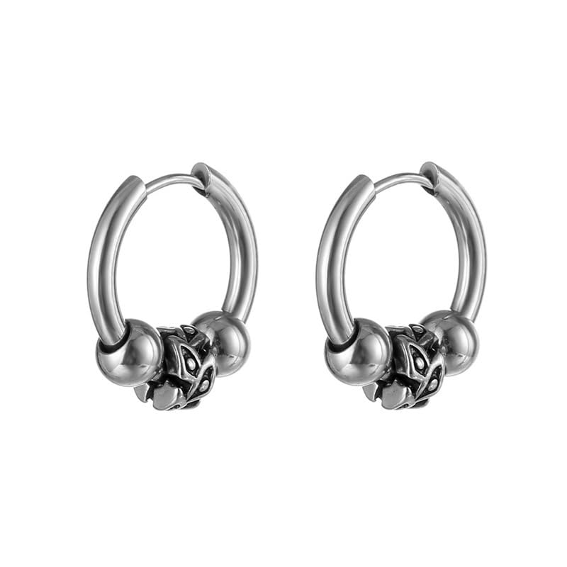 Rockyu ピアス メンズ フープ シルバー 鈴付き リングピアス 316Lステンレス 両耳用