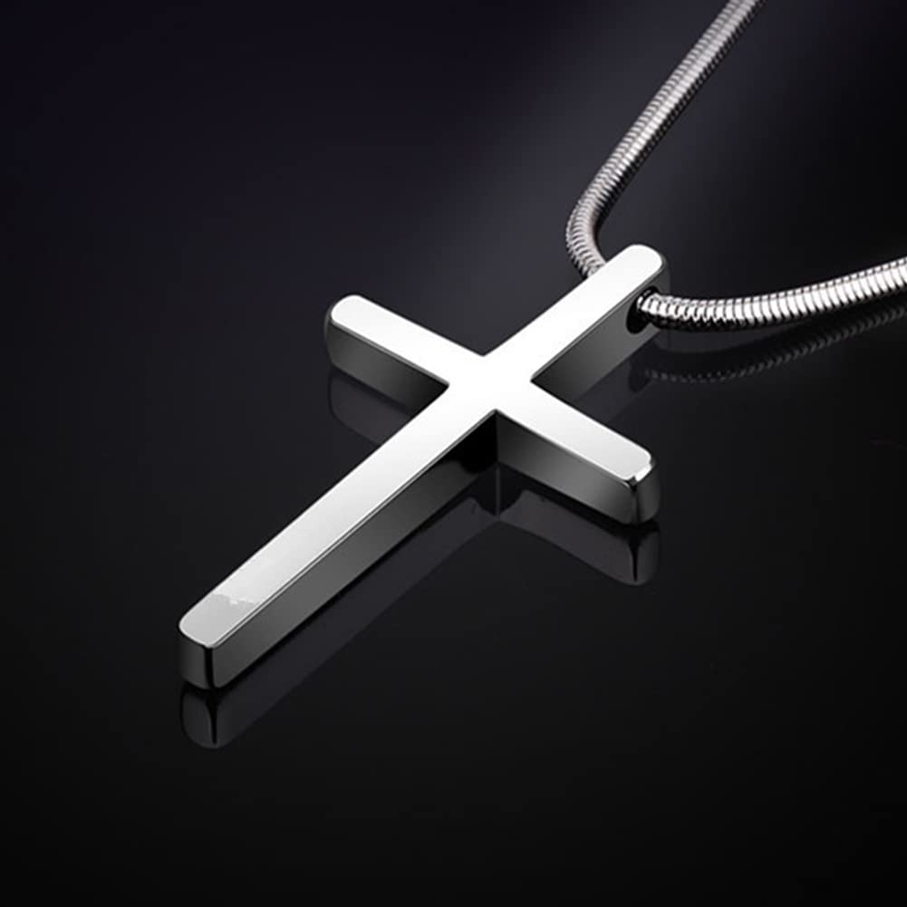 Rockyu ネックレス メンズ タングステン シルバー 十字架ペンダント 鏡面加工