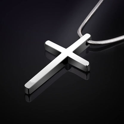 Rockyu ネックレス メンズ タングステン シルバー 十字架ペンダント 鏡面加工