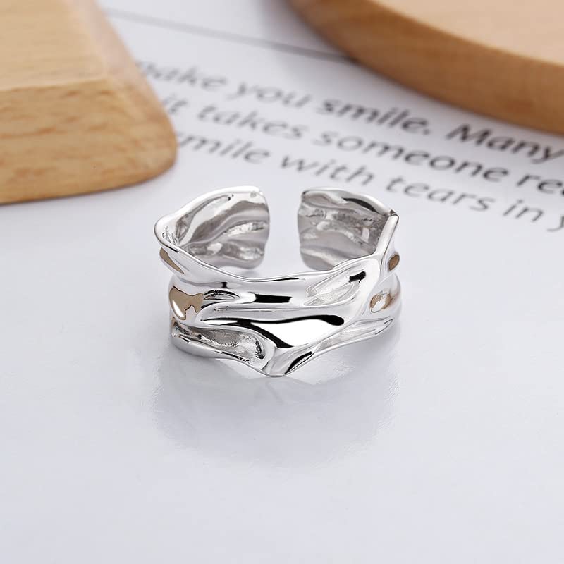 Rockyu 指輪 レディース メンズ 太め シルバー925 ツイストリング 不規則デザイン フリーサイズ 男女兼用 おしゃれ プレゼント