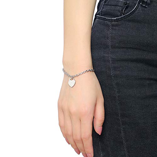 Rockyu レディースブレスレット ハートチャーム付き チタン製OTマンテルチェーン ピンクゴールド