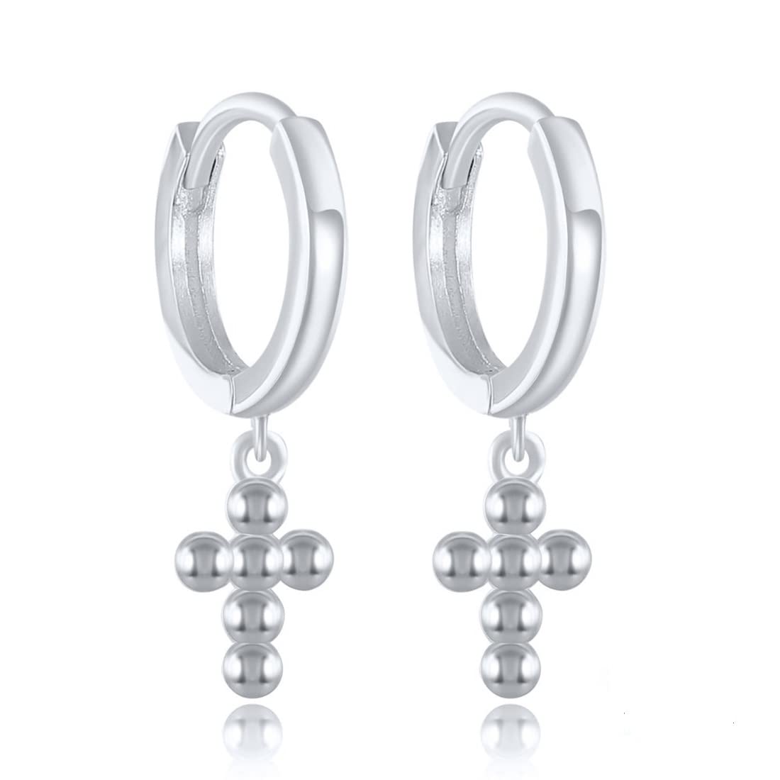 Rockyu ピアス レディース クロスフープ ゴールド&シルバー925 鏡面仕上げ アレルギー対応