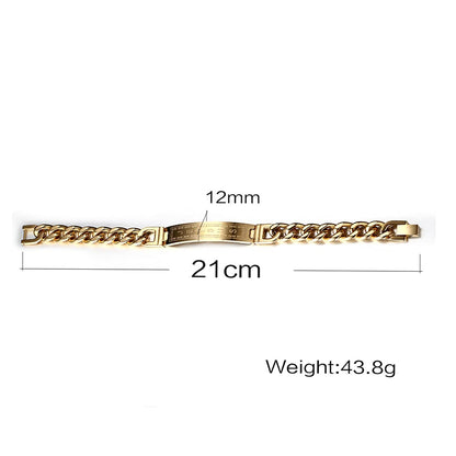 Rockyu メンズブレスレット ステンレス製 十字架刻印チェーン シルバーとゴールドカラー 21cm