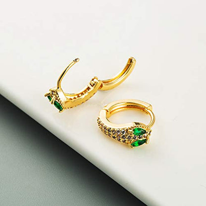 Rockyu ピアス レディース 蛇モチーフ ゴールド ブラック ジルコニア 両耳 軟骨対応