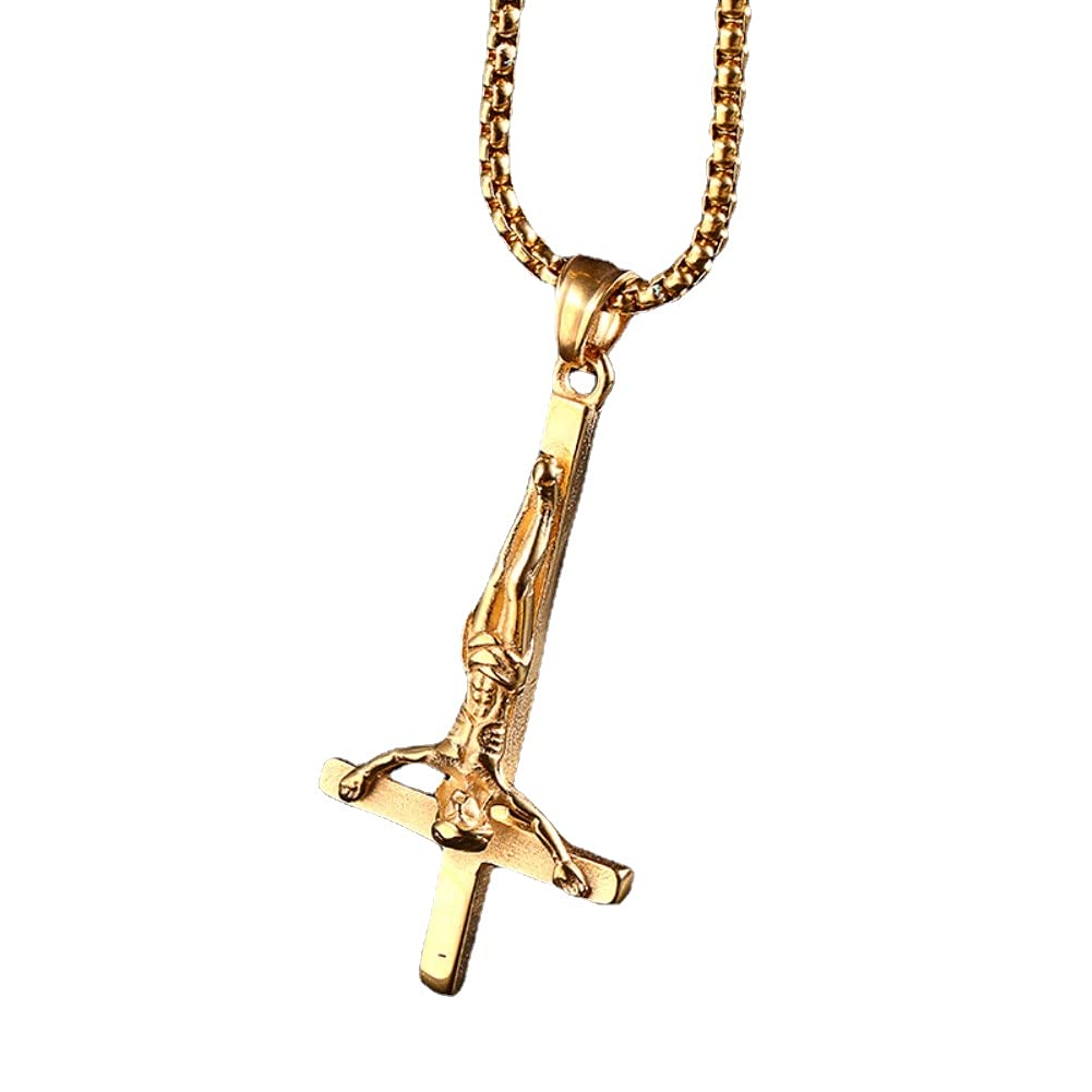 Rockyu ネックレス メンズ ゴールド シルバー ベネチアンチェーン クロスネックレス キリスト 十字架ペンダント 18金メッキ チタン 金属アレルギー対応 アクセサリー