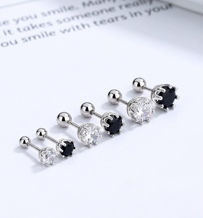 Rockyu シルバー925 キュービックジルコニア スクリューキャッチピアス 3サイズ展開