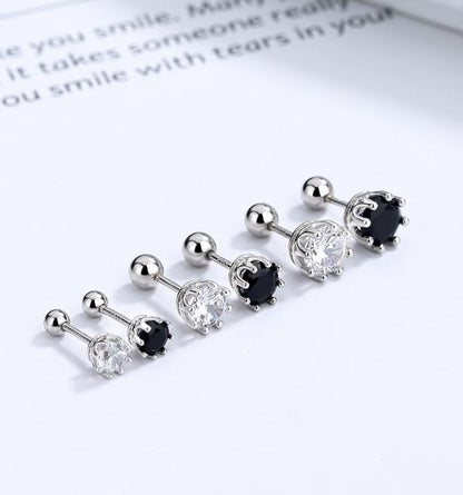 Rockyu シルバー925 キュービックジルコニア スクリューキャッチピアス 3サイズ展開