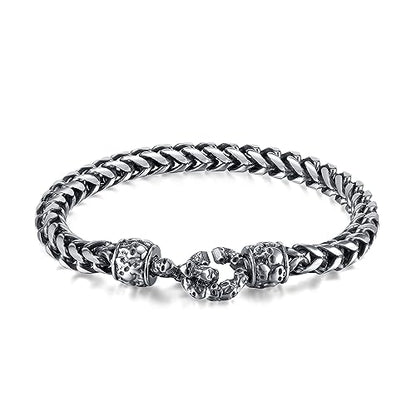 Rockyu ブレスレット メンズ シルバー スカルチェーン 髑髏モチーフ ステンレス 金属アレルギー対応