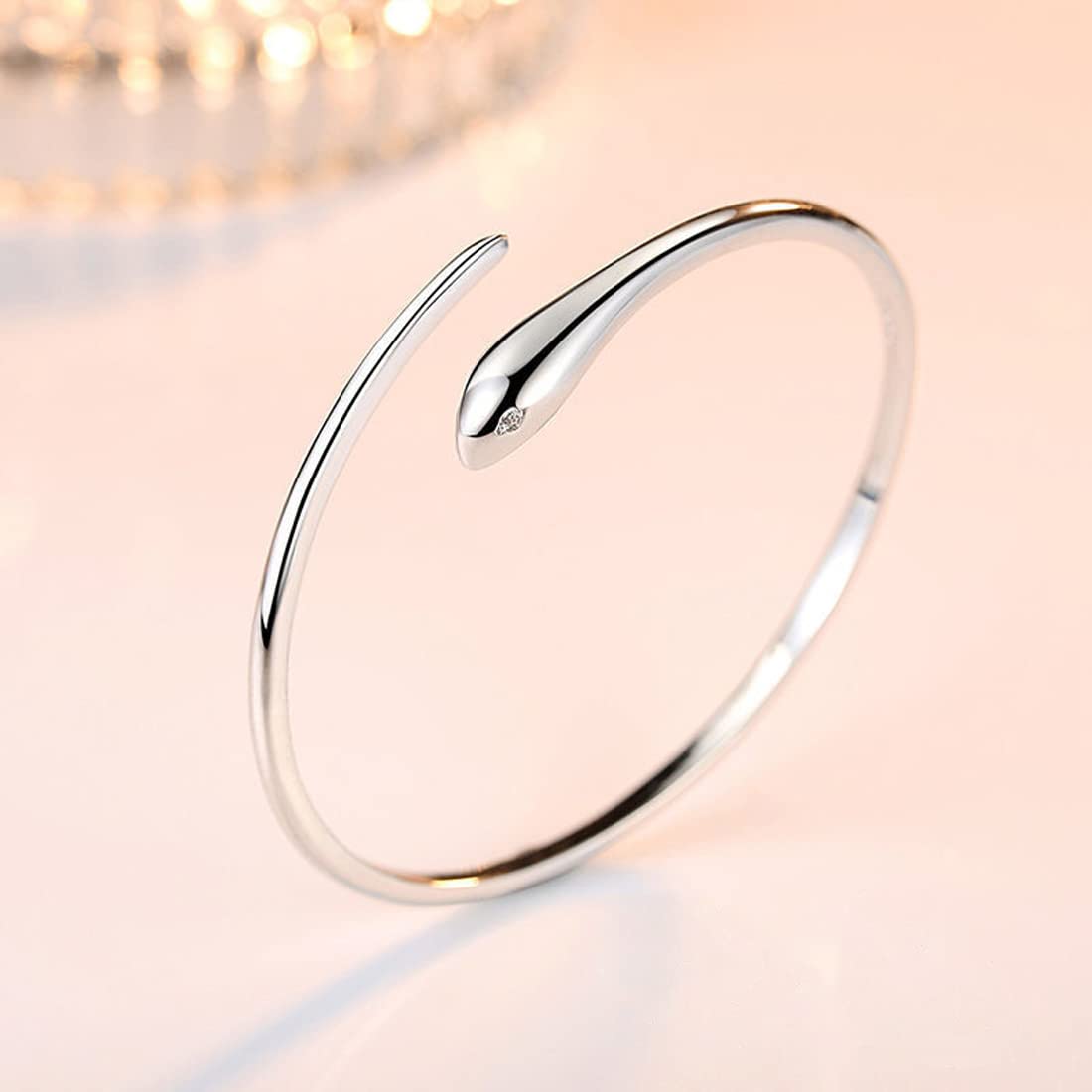 Rockyu 蛇モチーフバングルブレスレット｜シルバー925風のフリーサイズデザイン