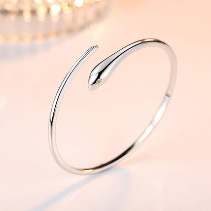 Rockyu 蛇モチーフバングルブレスレット｜シルバー925風のフリーサイズデザイン