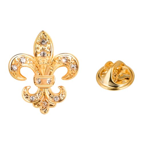 Rockyu メンズ ピンブローチ ゴールド 百合の花 ステンレス クリスタル