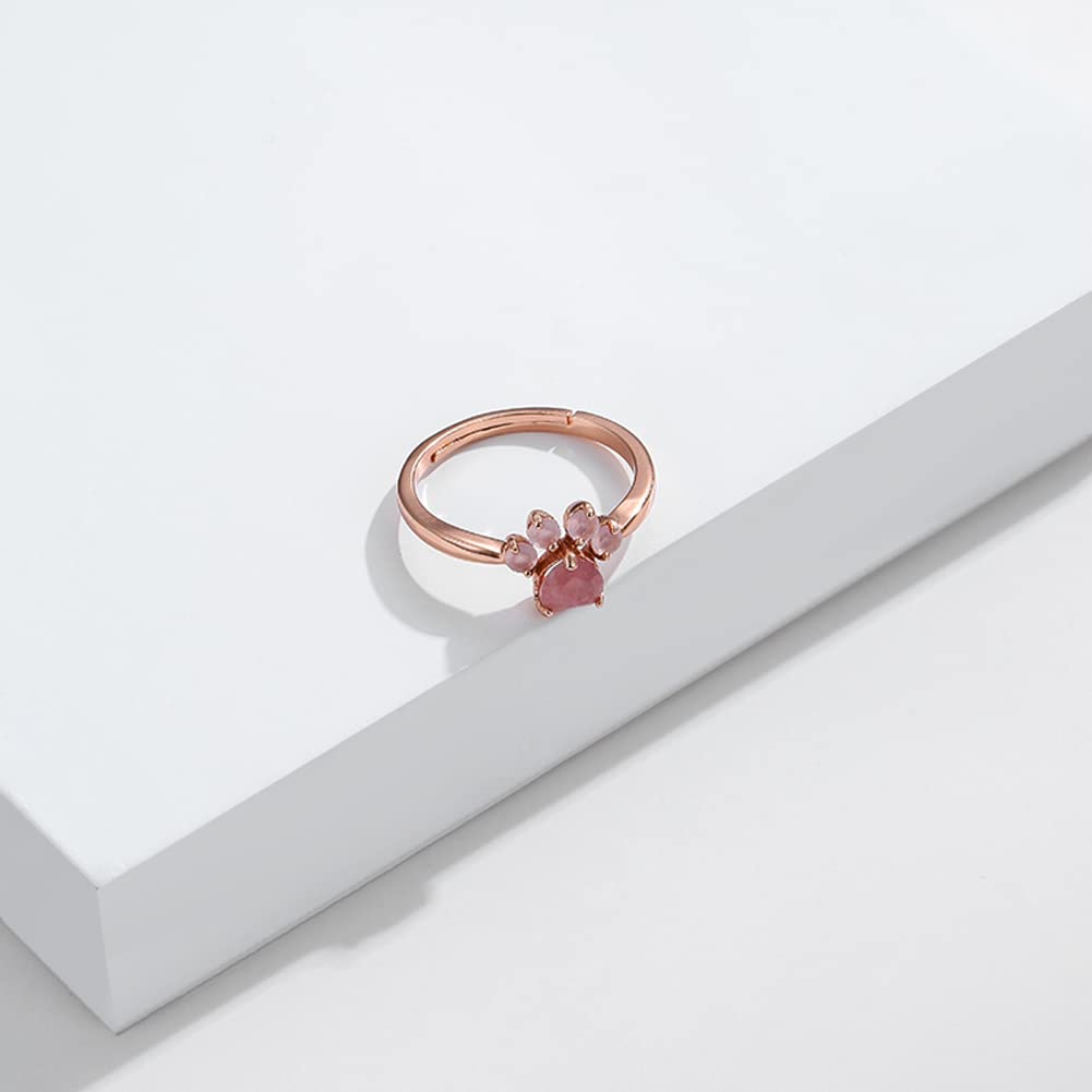 Rockyu 肉球リング レディース シルバー925 天然石 ピンクゴールド フリーサイズ 指輪