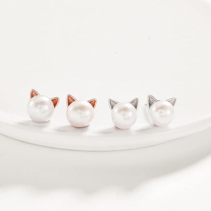 Rockyu ピアス レディース パール 猫耳 ピンクゴールド シルバー925 スタッド 淡水真珠 アレルギー対応