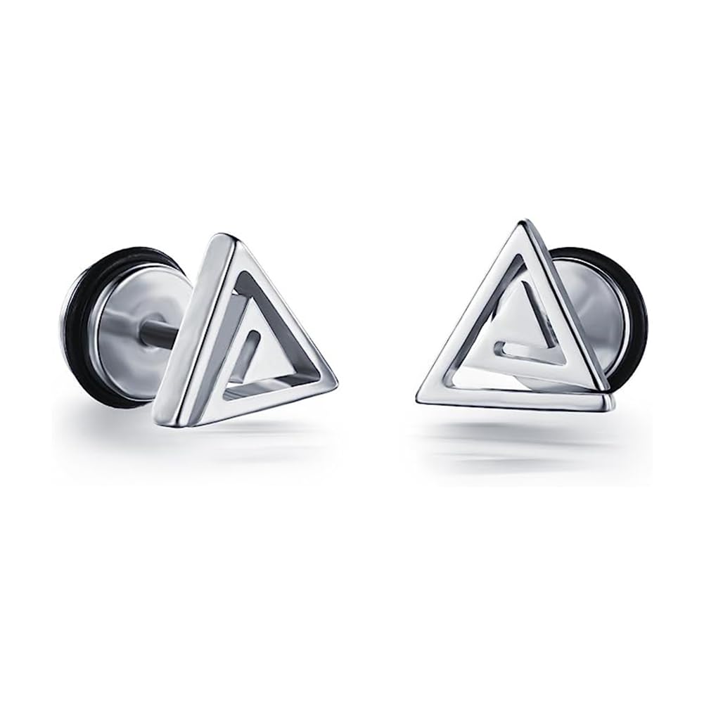 Rockyu ピアス メンズ レディース 三角モチーフ ダブルデザイン チタン製 金属アレルギー対応