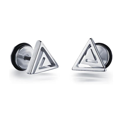 Rockyu ピアス メンズ レディース 三角モチーフ ダブルデザイン チタン製 金属アレルギー対応