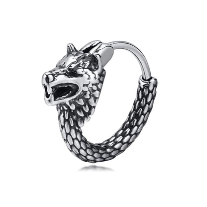 Rockyu メンズ フープピアス シルバー ステンレス 彫刻デザイン 片耳用 小さめ 金属アレルギー対応