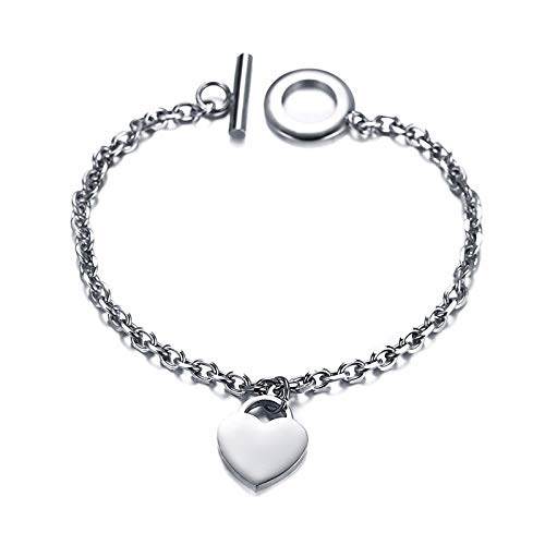 Rockyu レディースブレスレット ハートチャーム付き チタン製OTマンテルチェーン ピンクゴールド