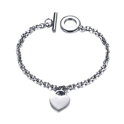 Rockyu レディースブレスレット ハートチャーム付き チタン製OTマンテルチェーン ピンクゴールド