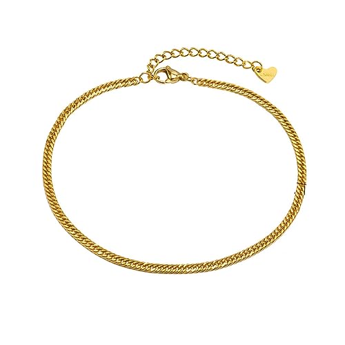 Rockyu アンクレット レディース ゴールド ステンレス 喜平チェーン ハートチャーム付き 金属アレルギー対応