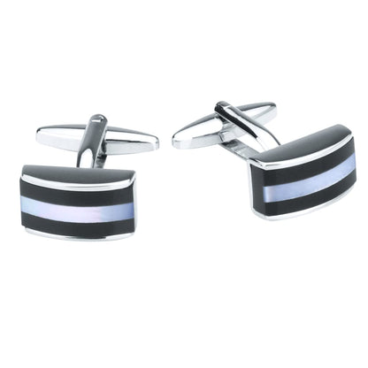 Rockyu オニキス＆シェルカフスボタン 長方形 弧状デザイン メンズ ビジネスアクセサリー