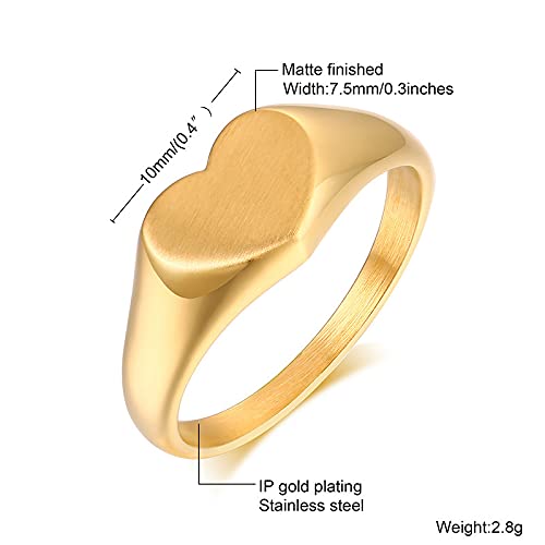 Rockyu 指輪 レディース メンズ ゴールド ハートリング ステンレス 印台デザイン おしゃれ 18金コーティング