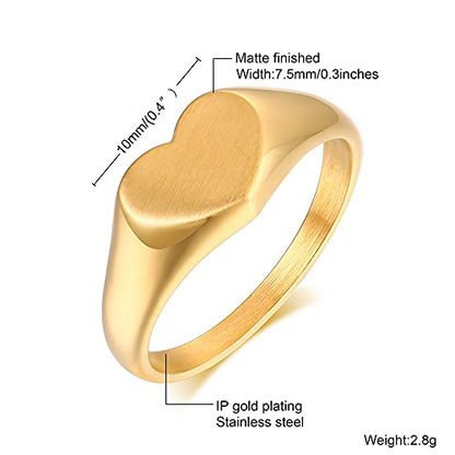 Rockyu 指輪 レディース メンズ ゴールド ハートリング ステンレス 印台デザイン おしゃれ 18金コーティング