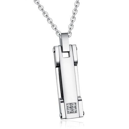 Rockyu ペアネックレス ステンレス メンズ レディース シルバー ジルコニア スティックペンダント