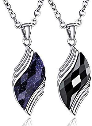 Rockyu ジュエリー チタン製 葉型ネックレス メンズ＆レディース兼用 シンプル青サファイア
