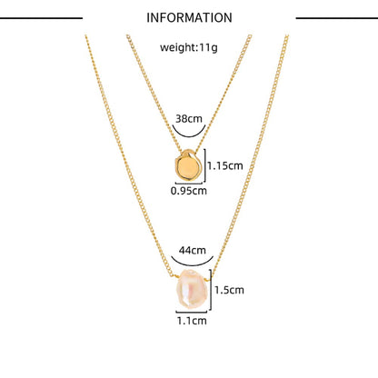 Rockyu ネックレス レディース ゴールド 18金 二連チェーン パールネックレス 不規則 真珠 喜平チェーン おしゃれ 可愛い ステンレス 金属アレルギー対応 プレゼント アクセサリー