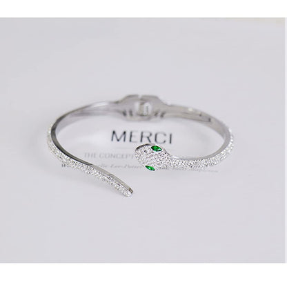 Rockyu 蛇形ブレスレット レディース 18K仕上げ ジルコニア 純チタン製