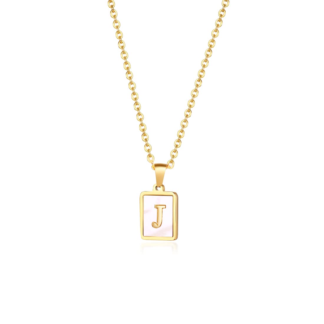 Rockyu ネックレス レディース ゴールド ホワイト イニシャルスクエアペンダント あずきチェーン ステンレス製 ギフトや記念日に