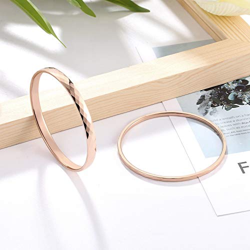 Rockyu バングル レディース 18Kゴールド/ローズゴールド 菱形カット 64mm 手首用ブレスレット