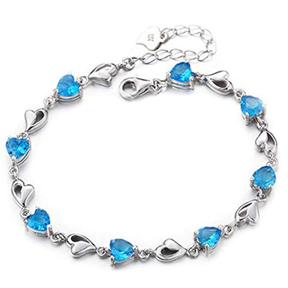 Rockyu ハートクリスタルブレスレット レディース – アレルギー対応 細身シルバーチェーン（全4色）