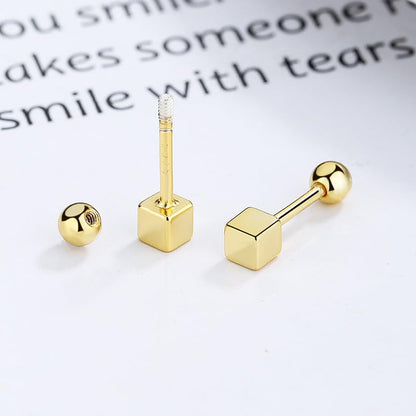 Rockyu シルバー925 キューブスクエア スタッドピアス スクリューバック