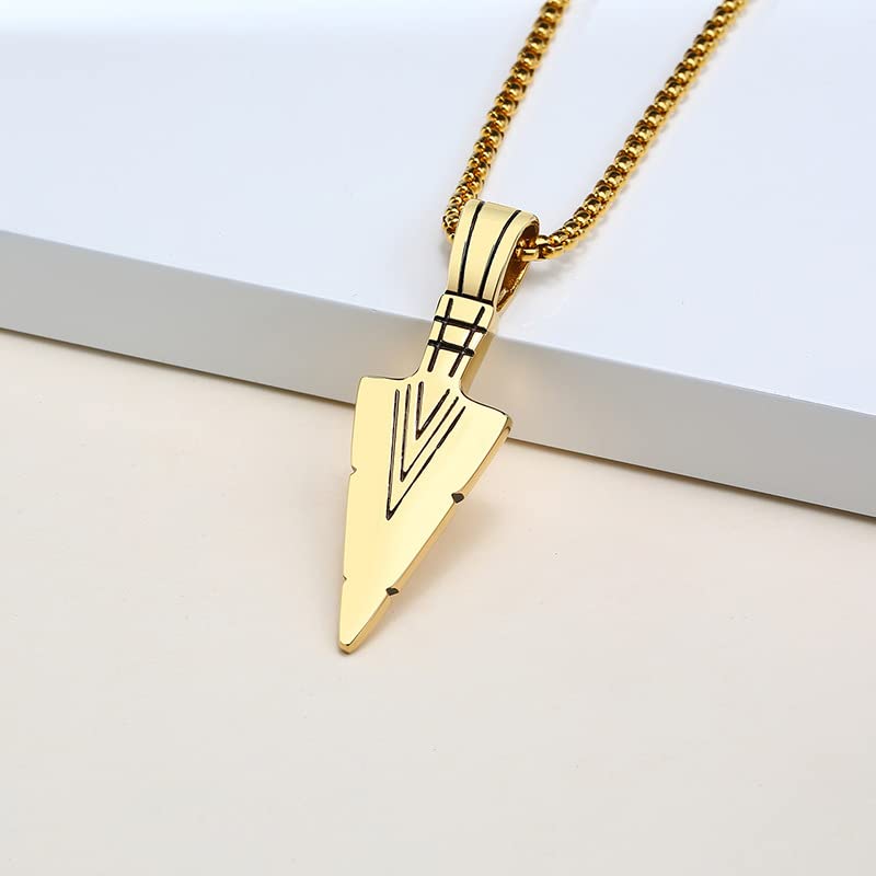 Rockyu ネックレス メンズ ステンレス 矢じり 三角モチーフ 金属アレルギー対応