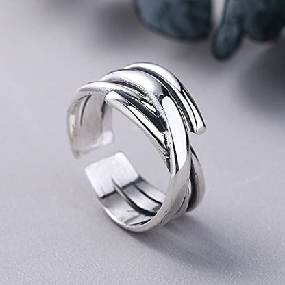 Rockyu 2連風シルバーリング レディース フリーサイズ チタン製 おしゃれアクセサリー