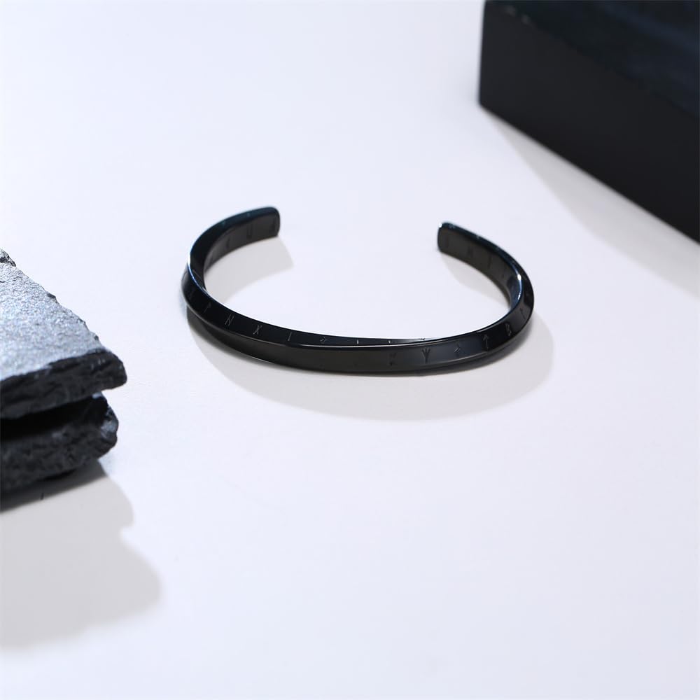 Rockyu ブレスレット メンズ モービウスデザイン バイキング符号 ステンレス オープン C型