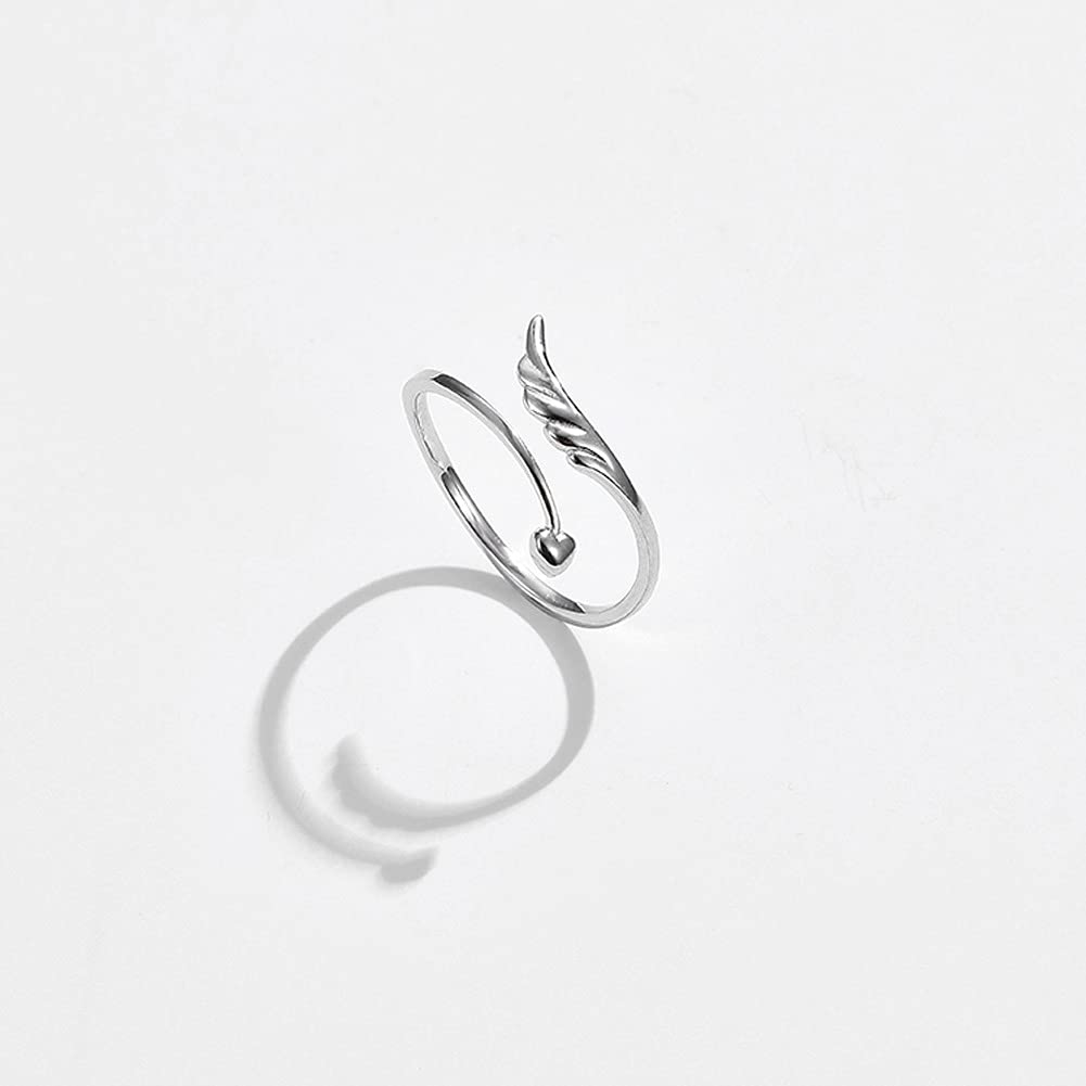 Rockyu 天使の羽 シルバー925 レディースリング フリーサイズ 上品可愛い純銀リング