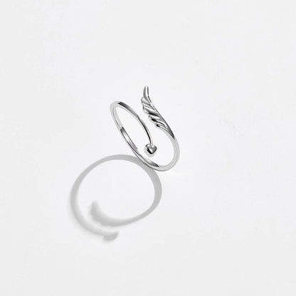 Rockyu 天使の羽 シルバー925 レディースリング フリーサイズ 上品可愛い純銀リング