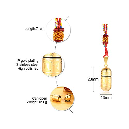 Rockyu メンズネックレス 呪文刻印 円柱型ホイッスルペンダント ステンレス製 遺骨収納 御守ジュエリー