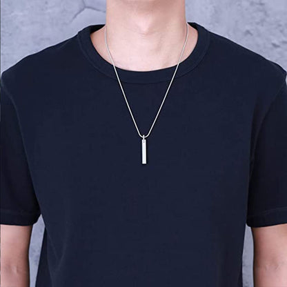 Rockyu ネックレス メンズ タングステン シルバー スティックペンダント 鏡面加工