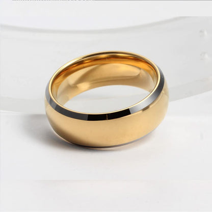 Rockyu タングステンリング メンズ 8mm ゴールド＆ブラック 光沢仕上げ
