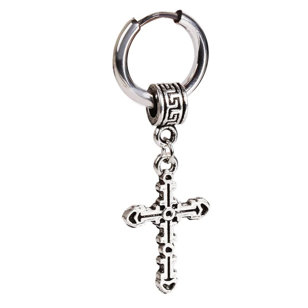 Rockyu ピアス メンズ シルバー クロス フープ 揺れる チタン製 アレルギー対応