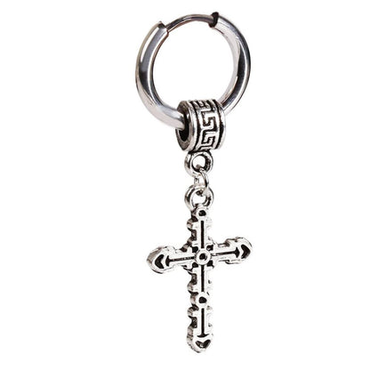 Rockyu ピアス メンズ シルバー クロス フープ 揺れる チタン製 アレルギー対応