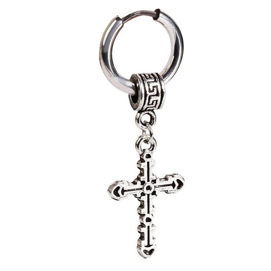 Rockyu ピアス メンズ シルバー クロス フープ 揺れる チタン製 アレルギー対応